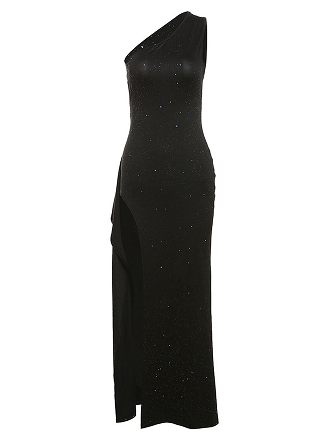 LULU & SKY Black Embellished One Shoulder Maxi Dress