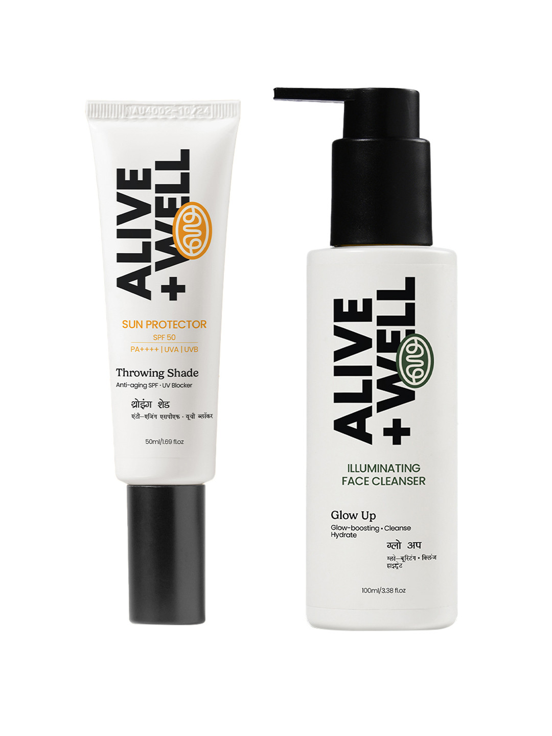 Alive & Well Set Of Lightweight Sun Protector With SPF50 & Illuminating Face Cleanser