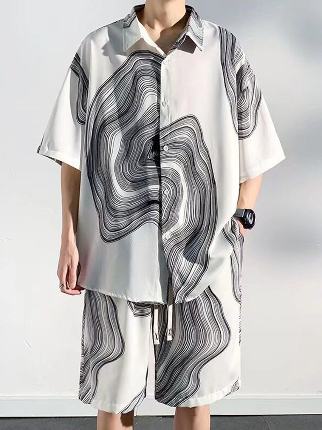 StyleCast Abstract Printed Shirt Collar Short Sleeves Shirt With Shorts
