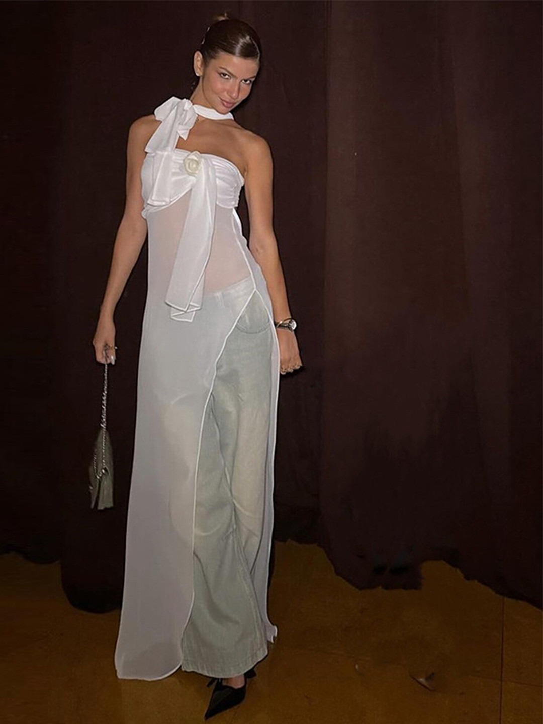 LULU & SKY White Strapless Solid Maxi Dress