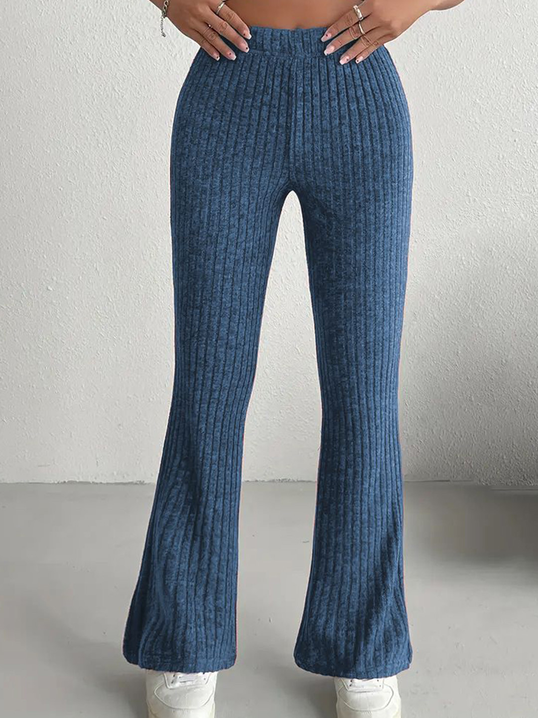 StyleCast Women Straight Fit Ribbed Wide Leg Trouser