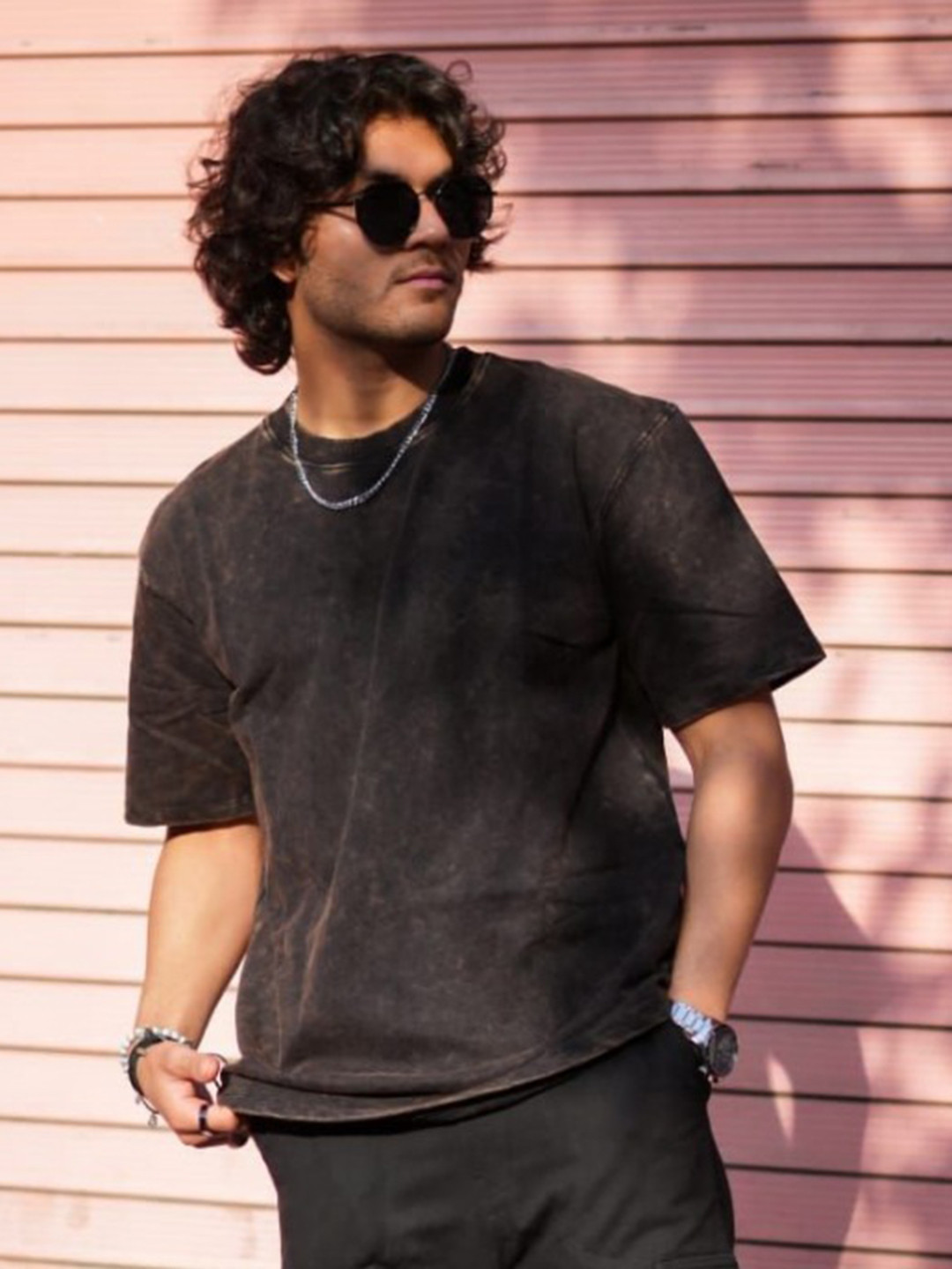 Men Washed Effect Round Neck T-shirt