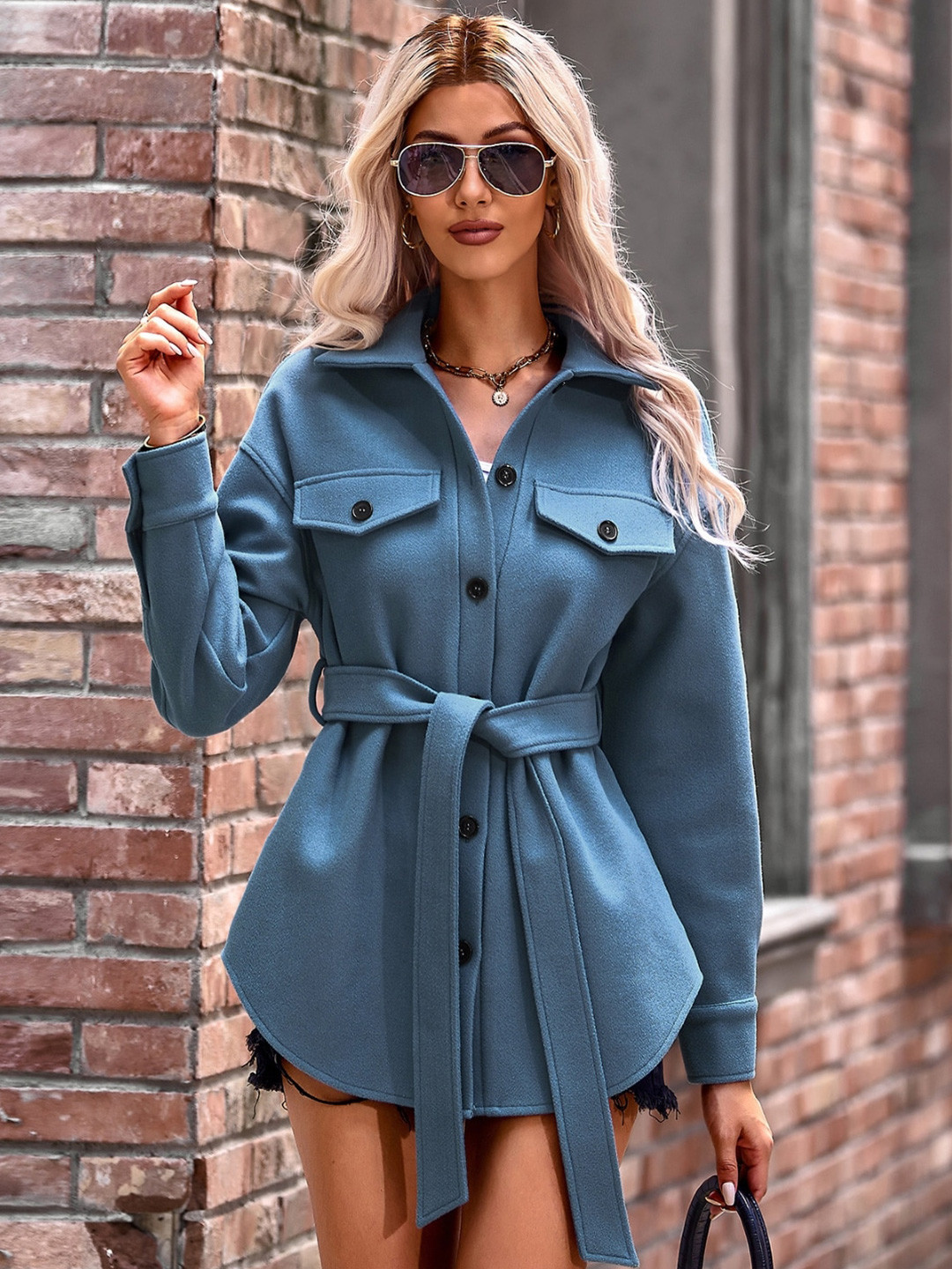 StyleCast Navy Blue Spread Collar Shacket