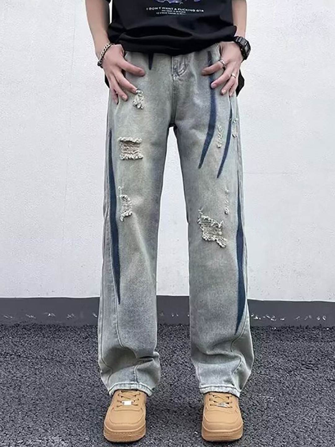 StyleCast x Revolte Men Low Distress Light Fade Jeans