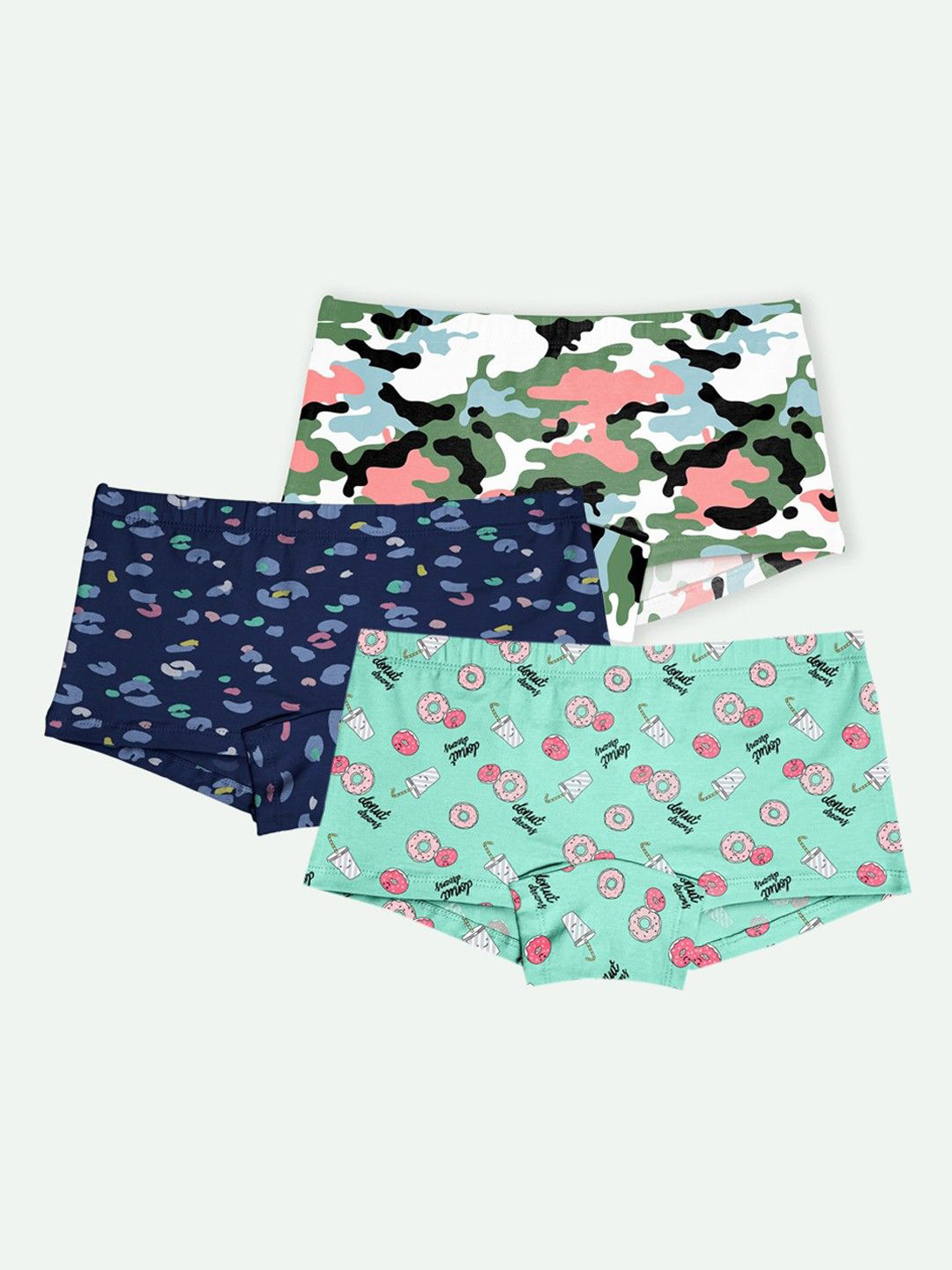 ariel Girls Pack Of 3 Printed Boy Shorts Briefs AR-GirlsShorts-MILBLPDONT-P3Z
