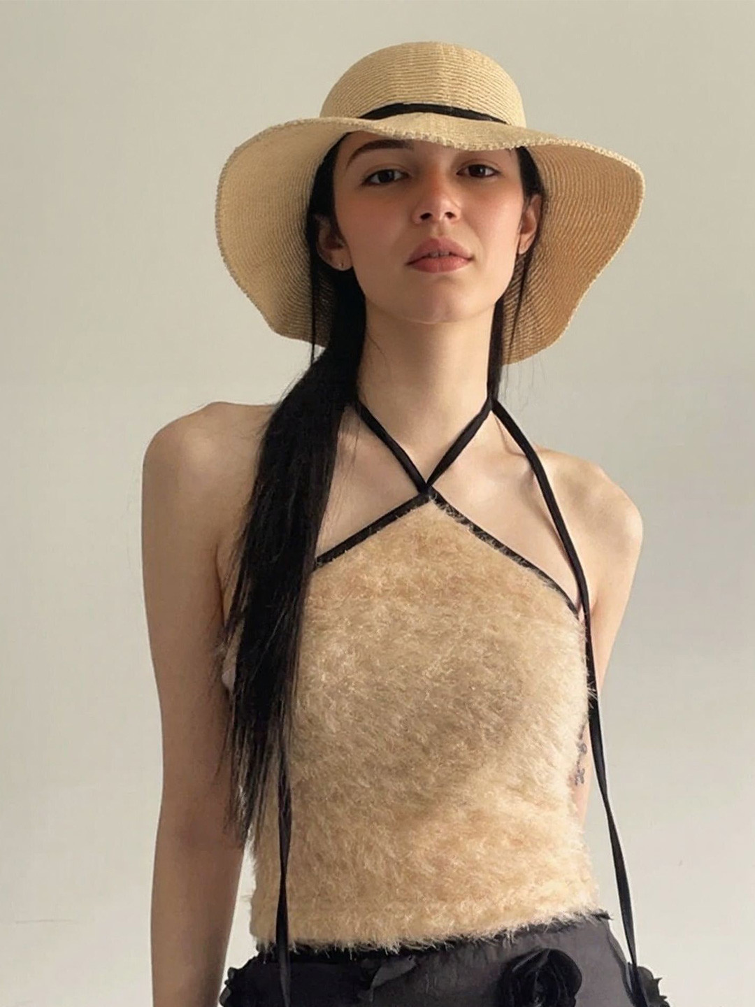 Outzidr Women Fur Halter Neck Top