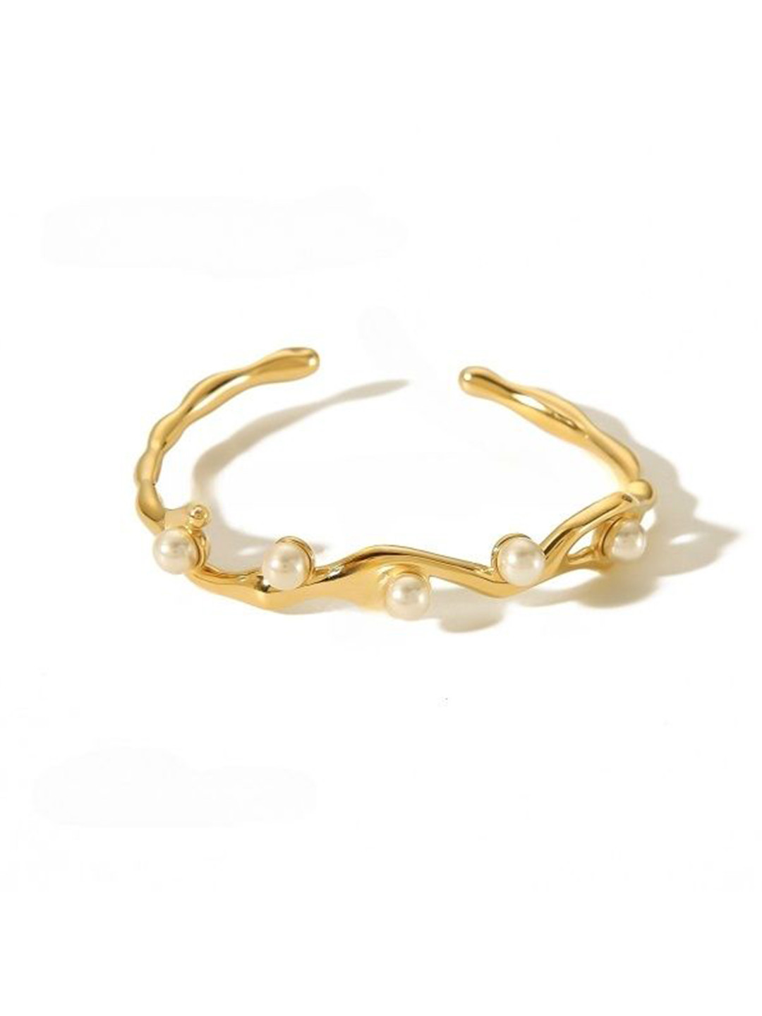 Just Lil Things Gold-Plated Asymmetrical Shaped Pearls Studded Wraparound Bracelet