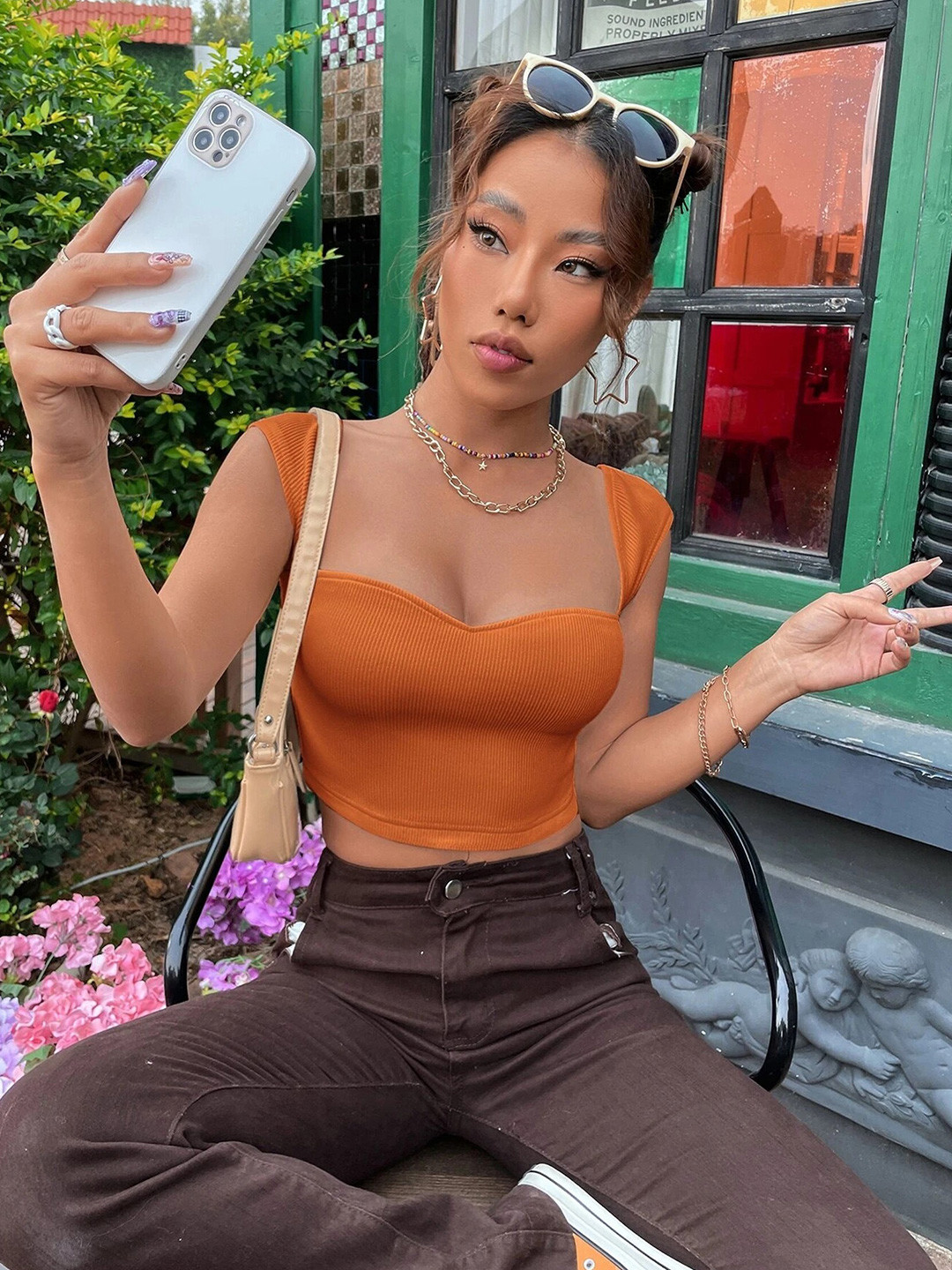 StyleCast Georgette Styled Back Crop Top