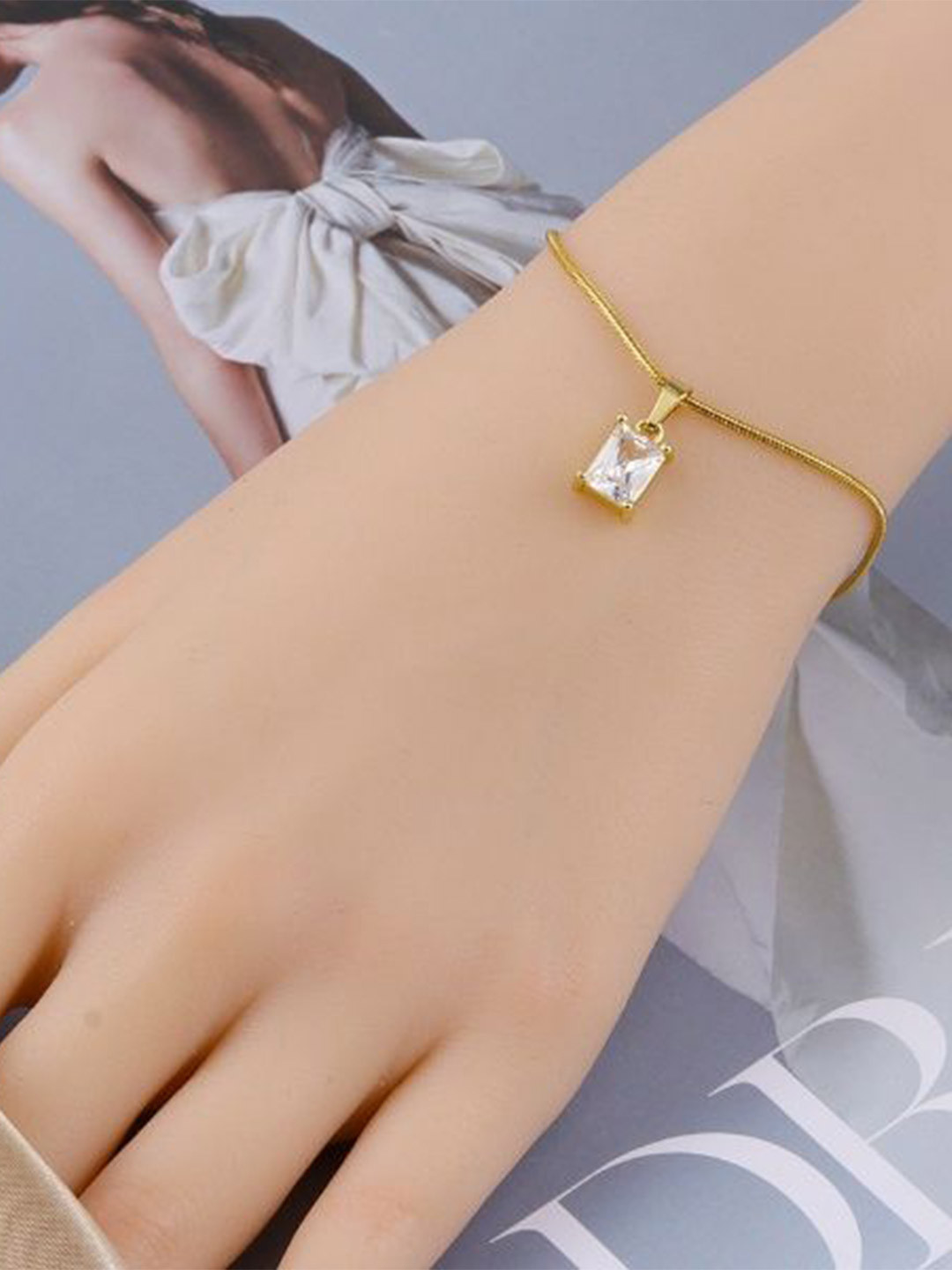 Just Lil Things Gold-Plated Stone Studded Wheat Chain Wraparound Bracelet