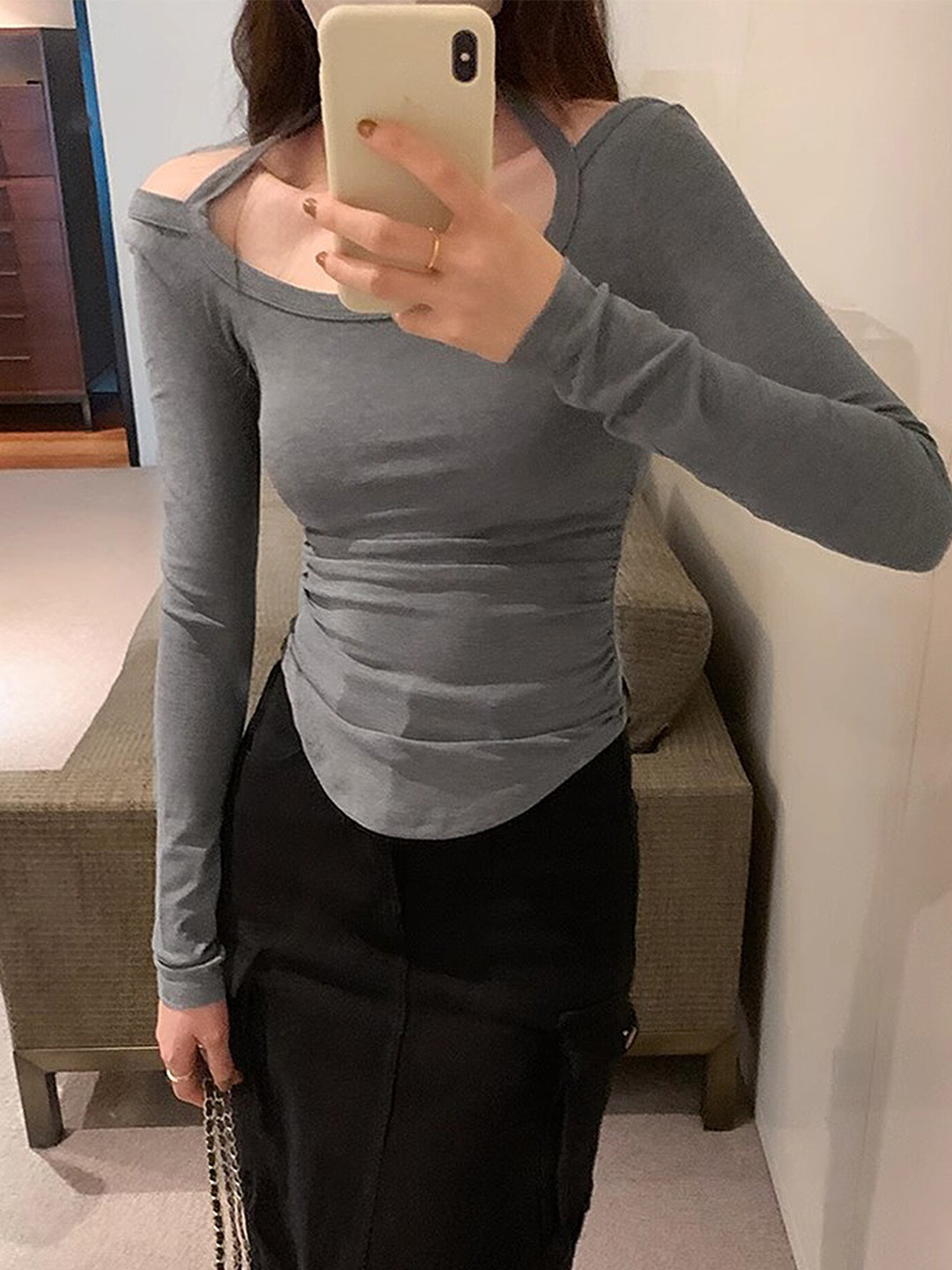 LULU & SKY Halter Neck Curved Ruched Fitted Top