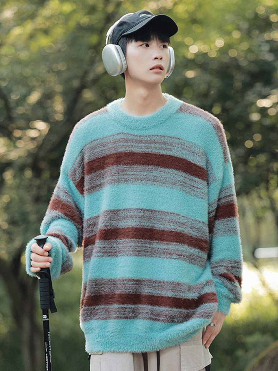 StyleCast x Revolte Men Boucle Striped Longline Pullover Sweaters