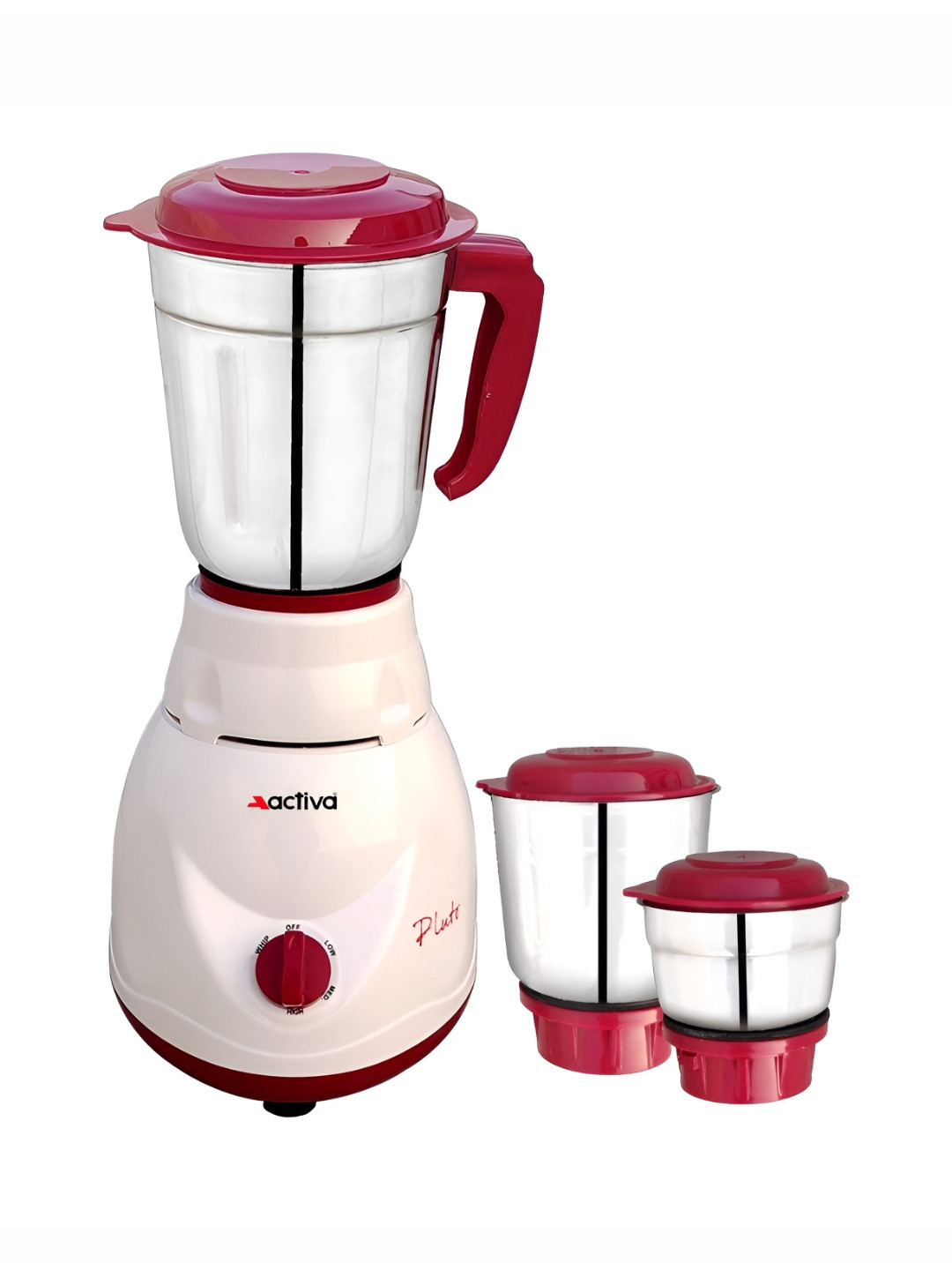 Activa Pluto Maroon Stainless Steel Powerful Motor 3 Jars Wet and Dry Grinder with Juicer-500W