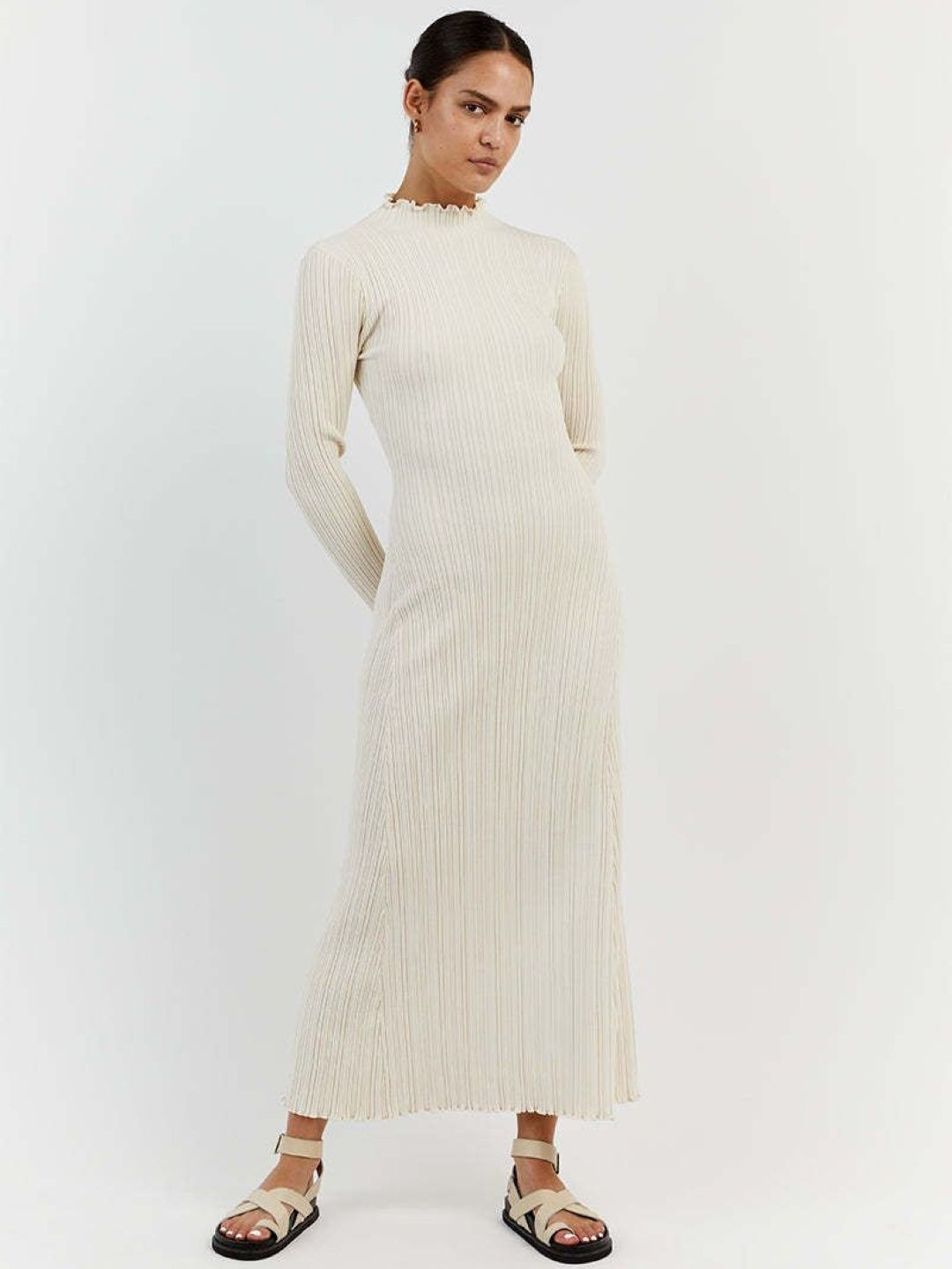 StyleCast White Solid Maxi Dress with Long Sleeves