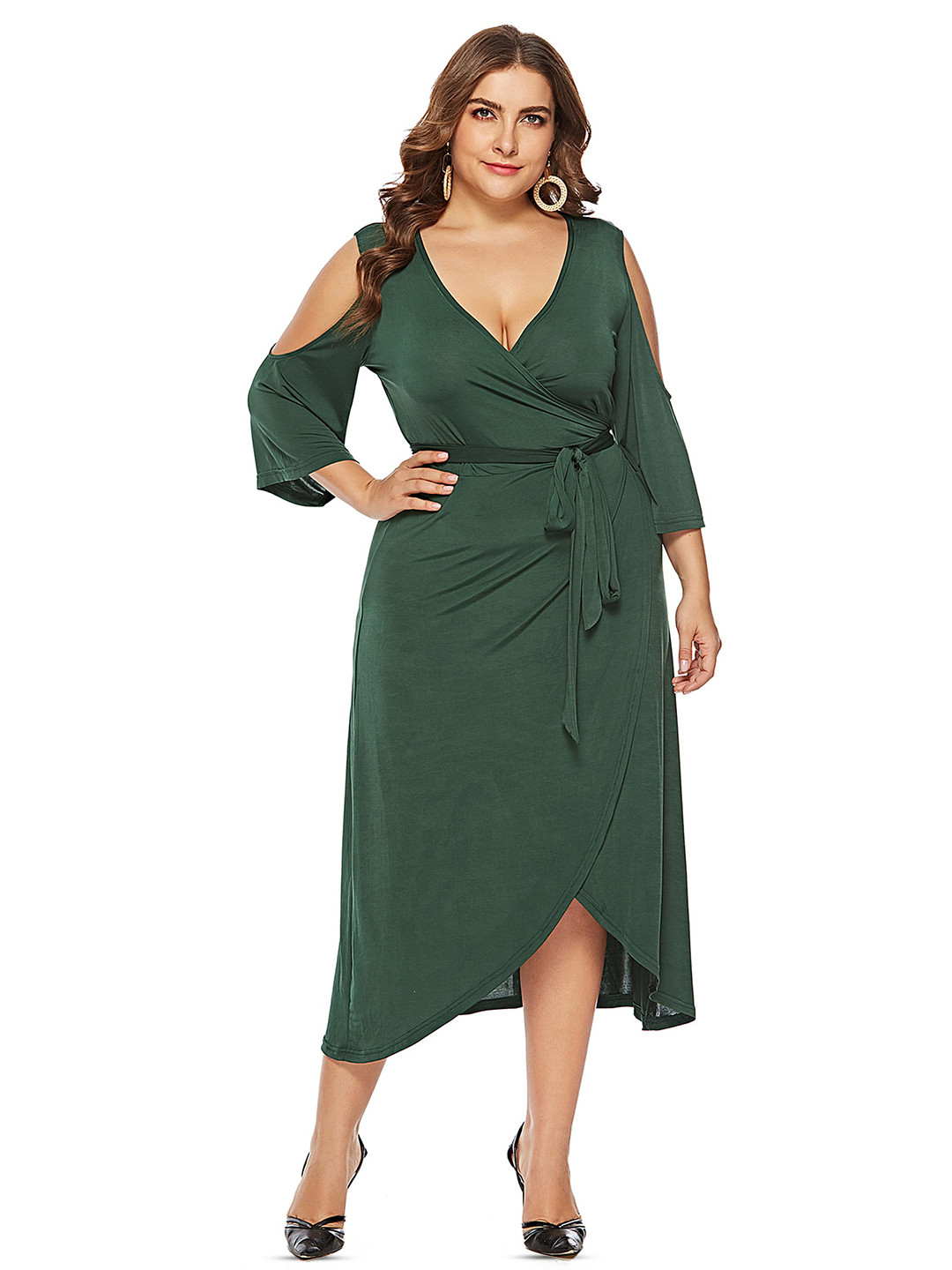 LULU & SKY Cold-Shoulder Midi Plus Size Wrap Dress
