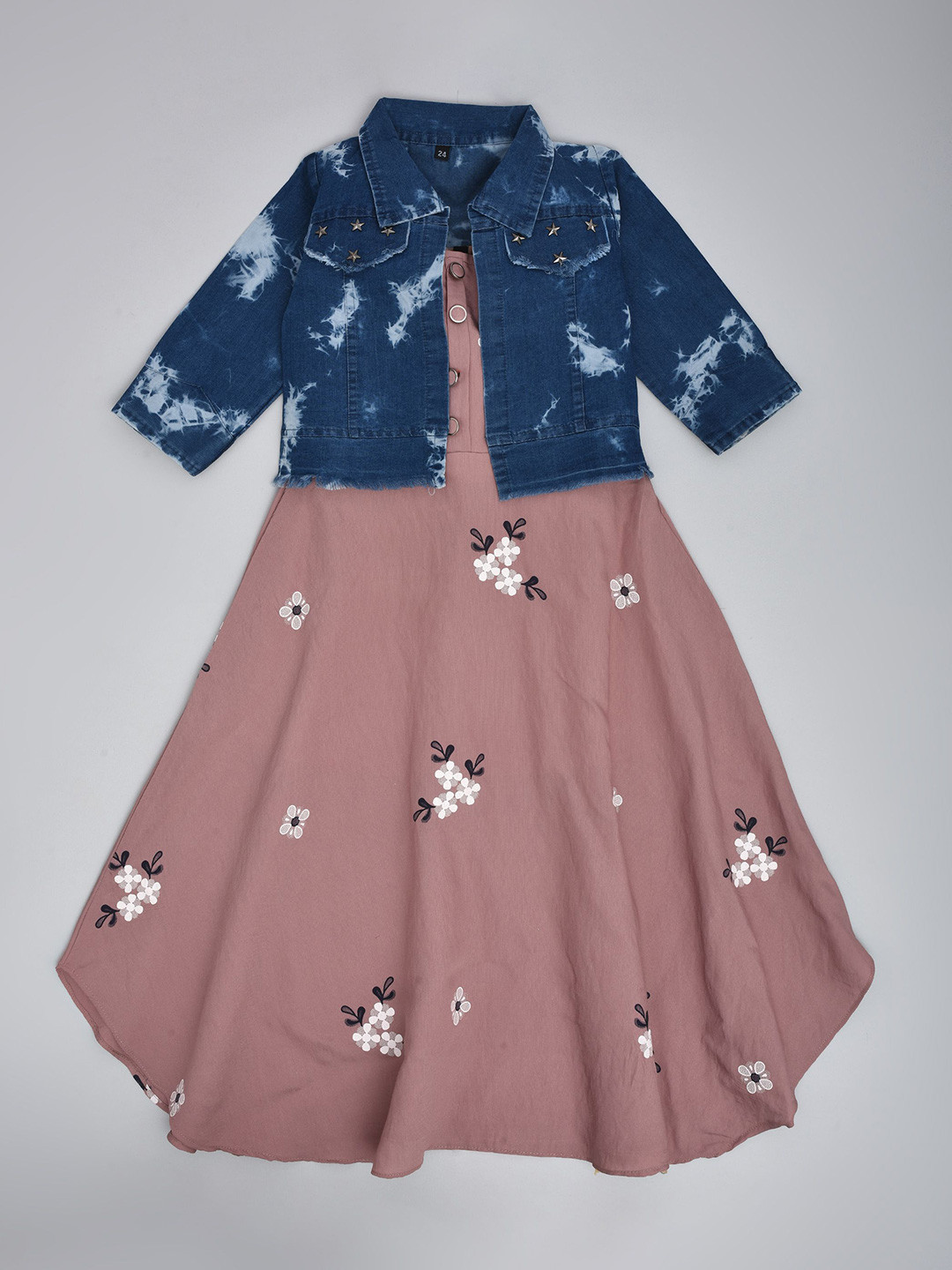 we11 Girl Shoulder Straps A-Line Dress With Denim Jacket
