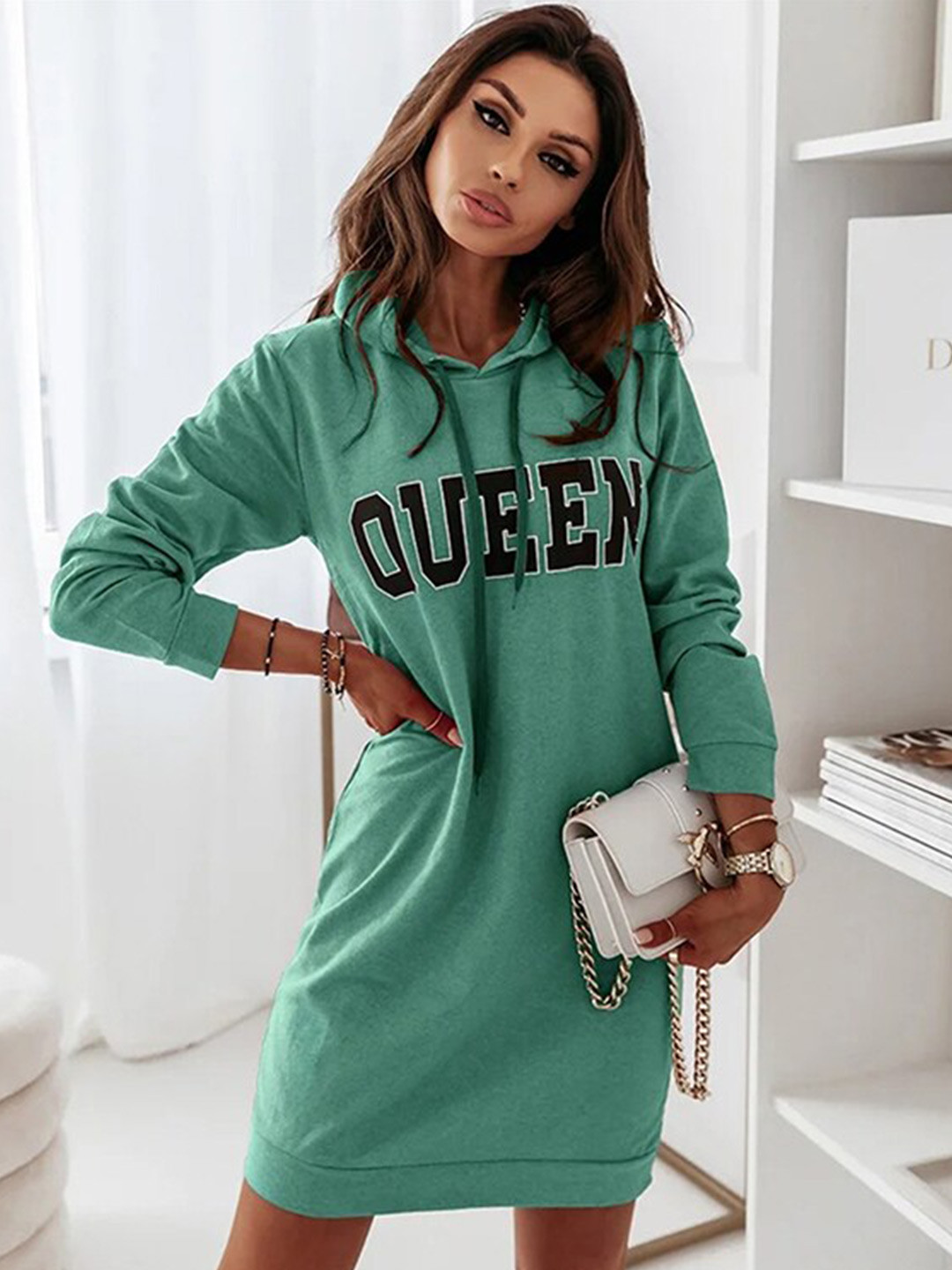 StyleCast Green Graphic Printed Hooded T-shirt Dress