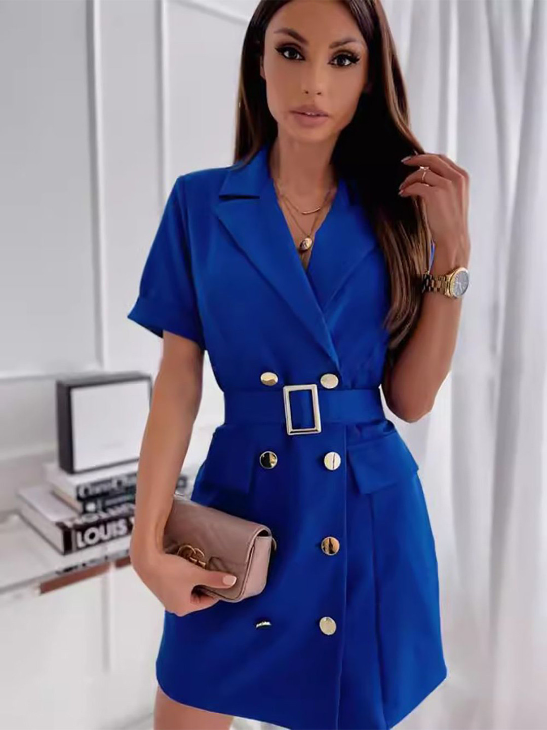 StyleCast x Revolte Solid Belted Mini Blazer Dress