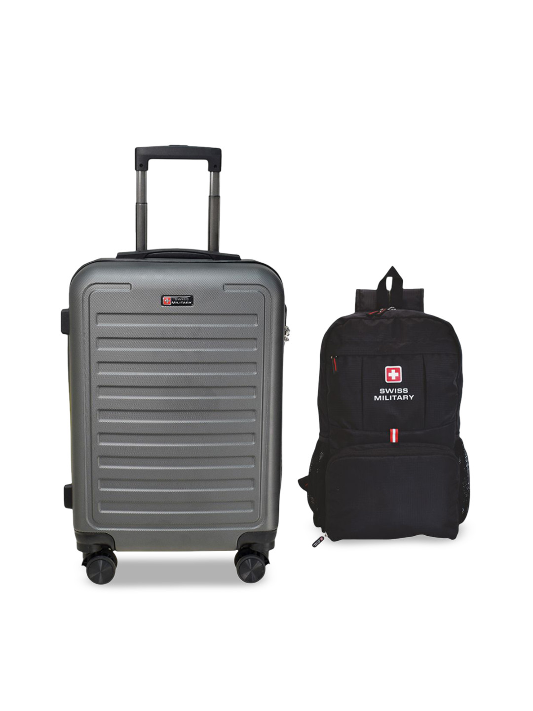 SWISS MILITARY Textured Hard-Sided Cabin Trolley Bag & Foldable Backpack