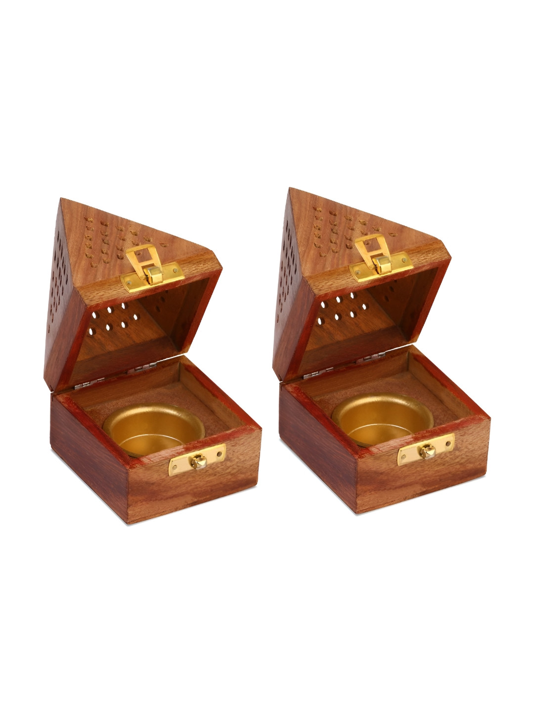 DigiRake 2-Pcs Brown Wooden Dhoop Holders