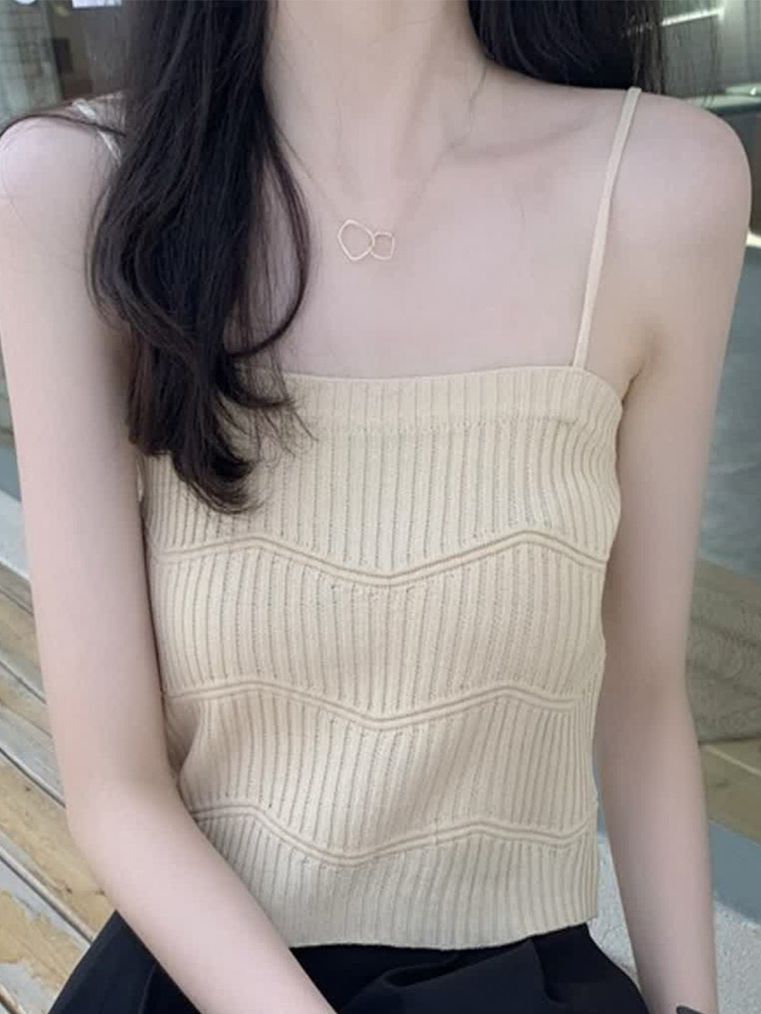 LULU & SKY Vertical Striped Ribbed Crop Top