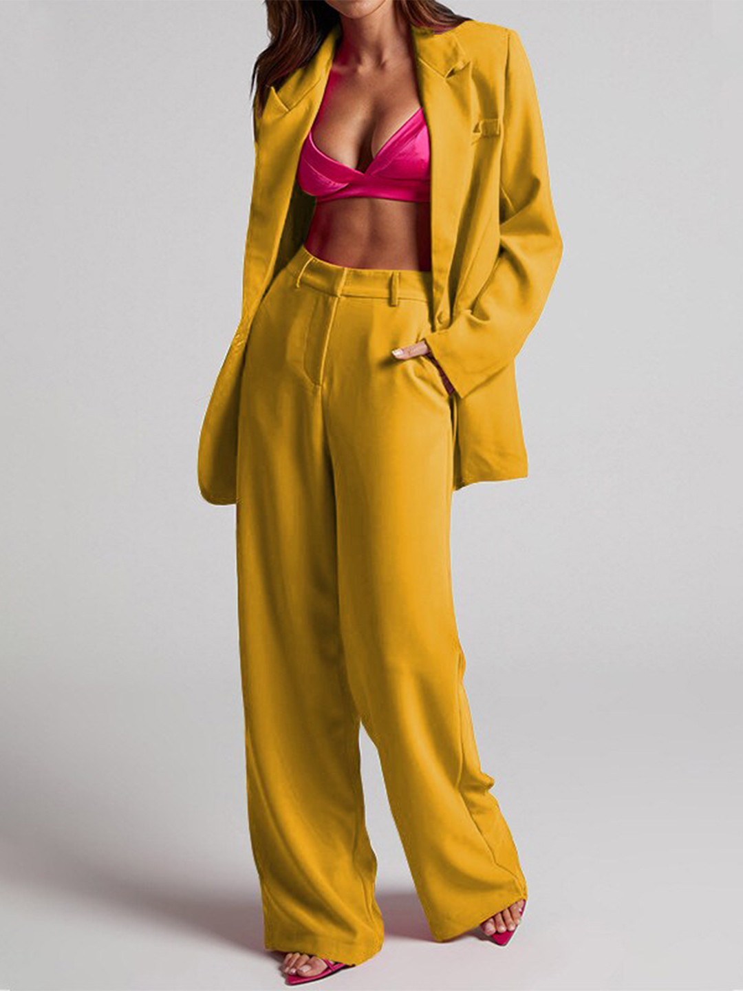 StyleCast x Revolte Mustard Blazer and Trousers Co-ords