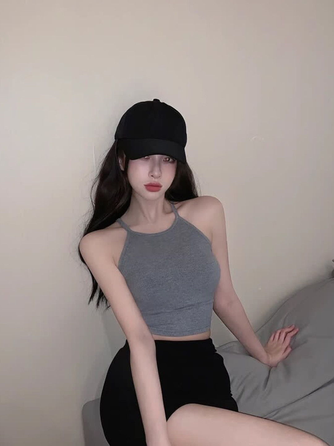 LULU & SKY Grey Halter Neck Crop Top