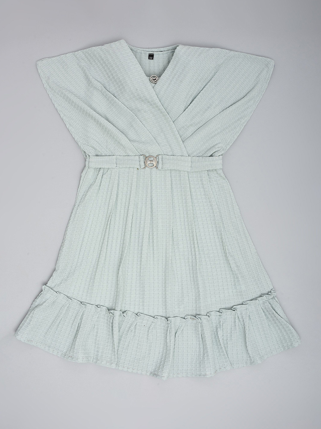 we11 Girl's Self Design Cap Sleeves Fit and Flare Above Knee Dress