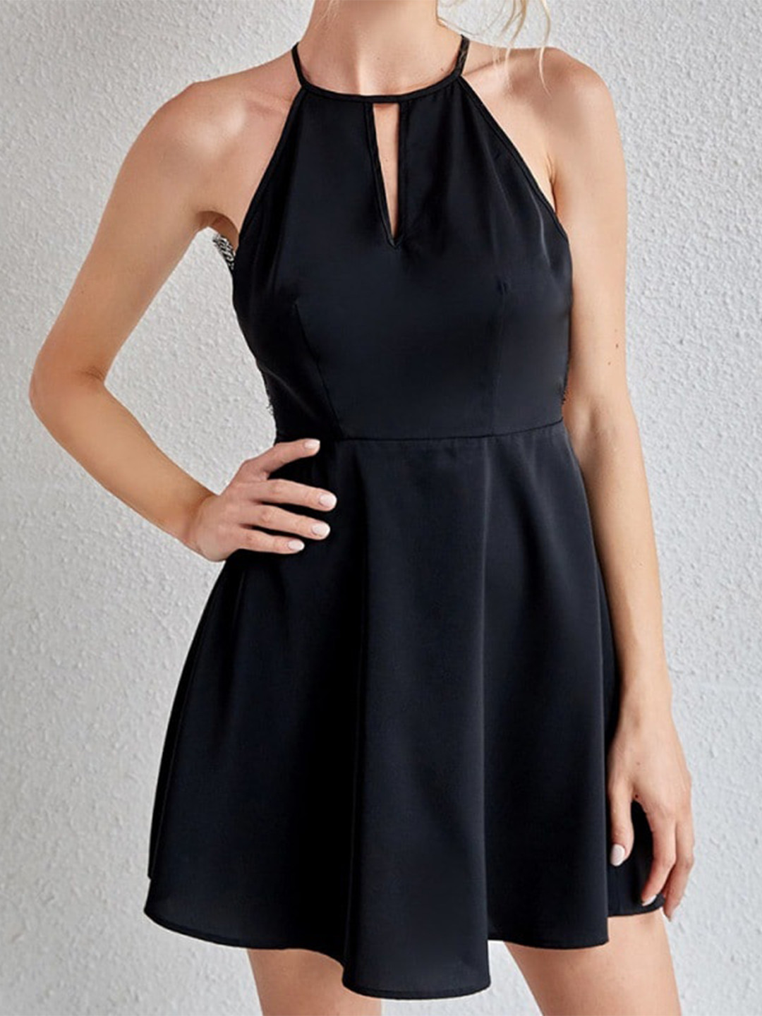 StyleCast Black Solid Mini Fit and Flare Party Dress