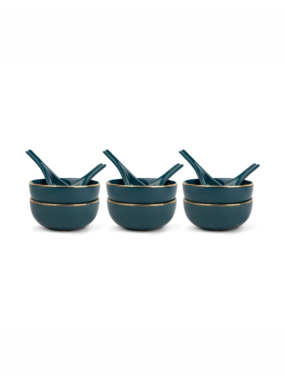 SHAY Teal 12 Pieces Ceramic Dip Bowl Set With Spoon