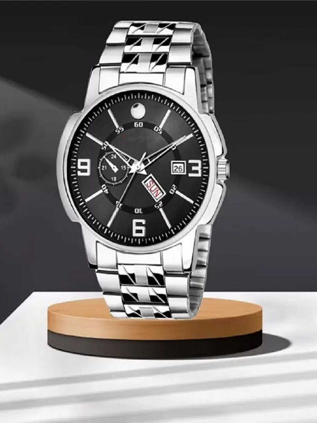 SZN Men Patterned Dial & Stainless Steel Straps Analogue Watch Double window BlackSZN