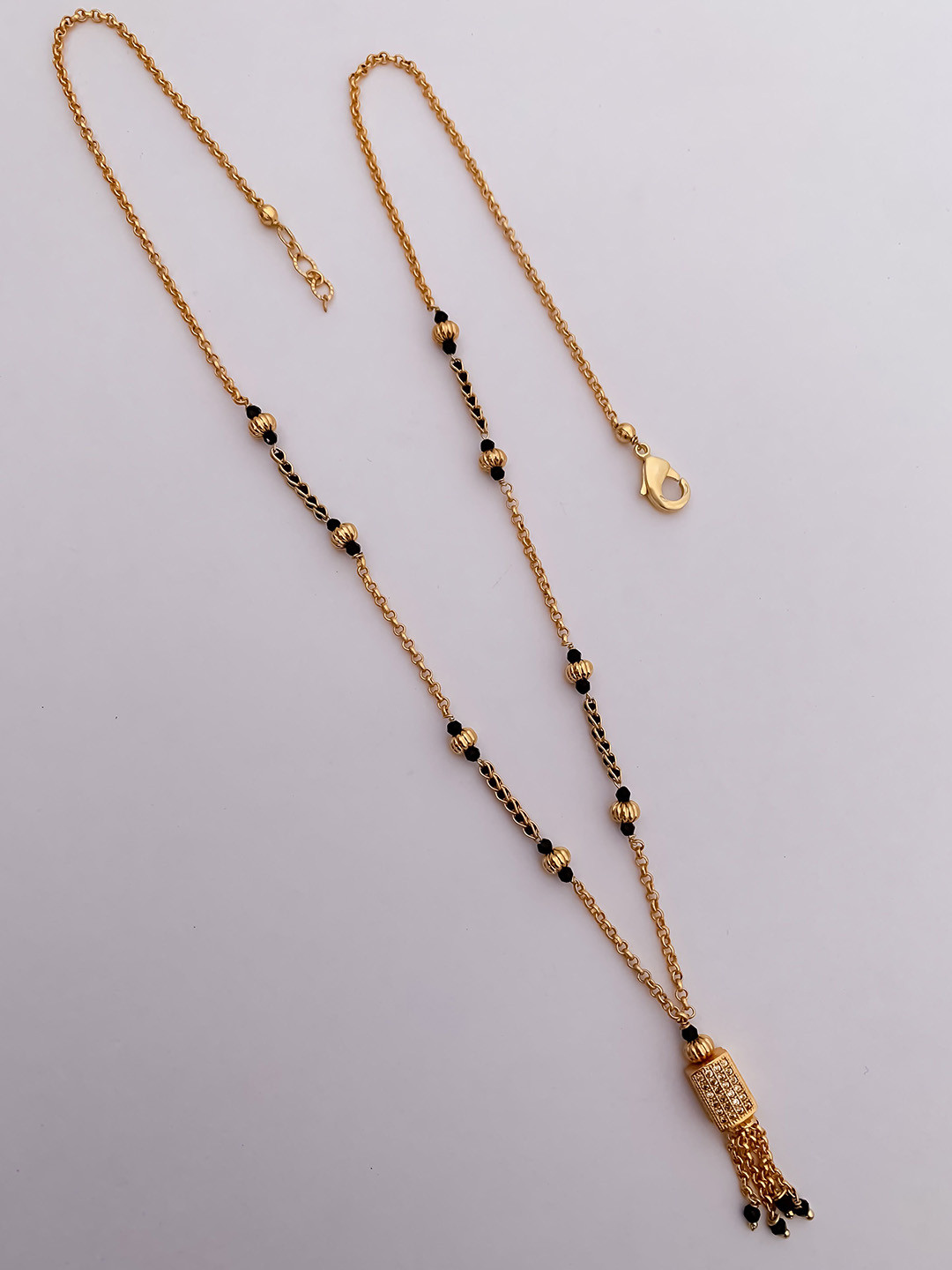 BELLEZA JEWELS Gold-Plated Artificial Stones Studded & Beaded Mangalsutra