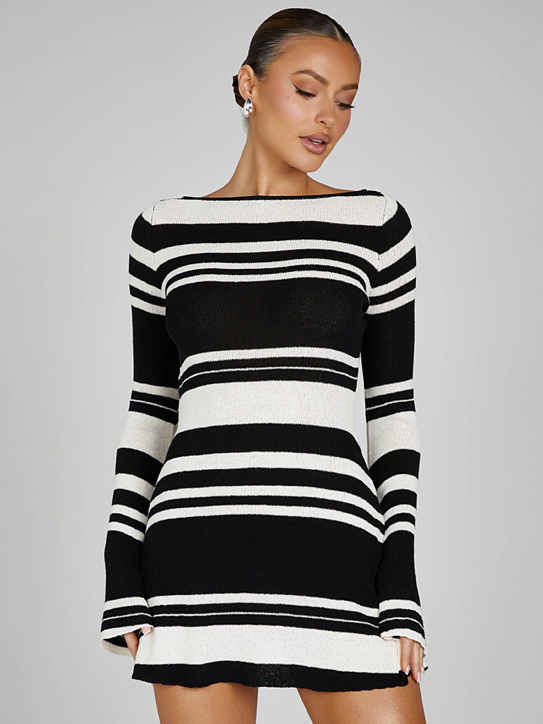 LULU & SKY Striped Backless A-Line Mini Dress