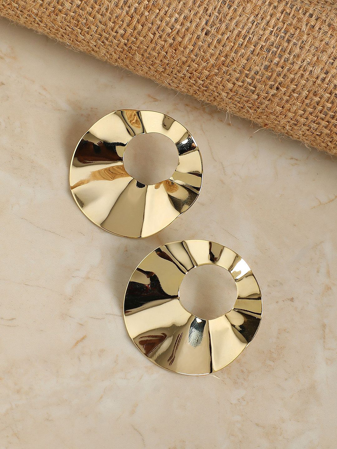 DressBerry Gold-Plated Swirl Circular Minimal Drop Earrings