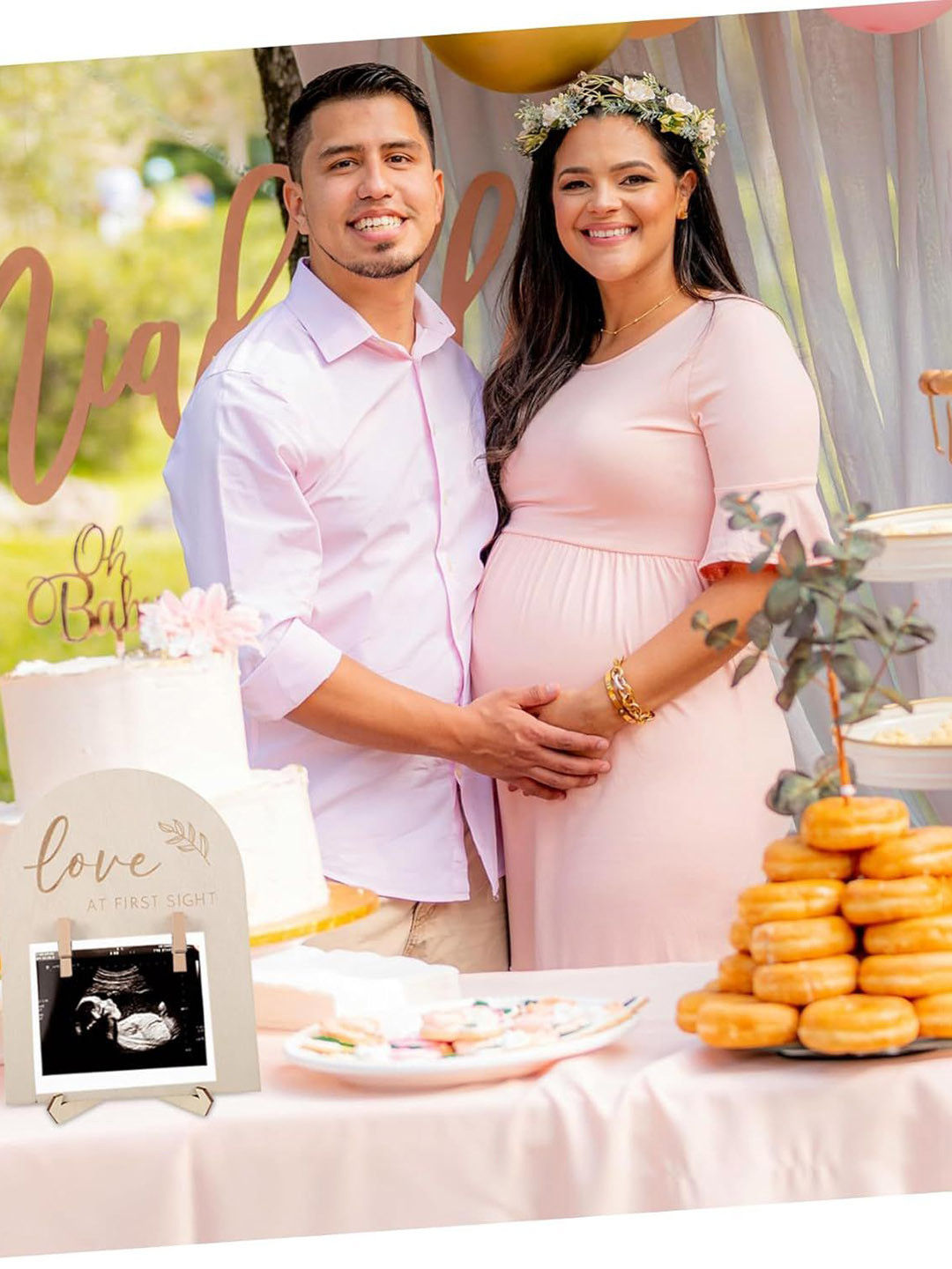 Babymoon Kids Brown Double Sided Wooden Pregnancy Announcement Photo Frame