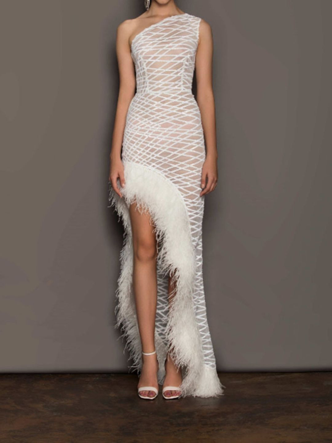 KPOP Women Geometric Sleeveless One Shoulder Bodycon Maxi Dress