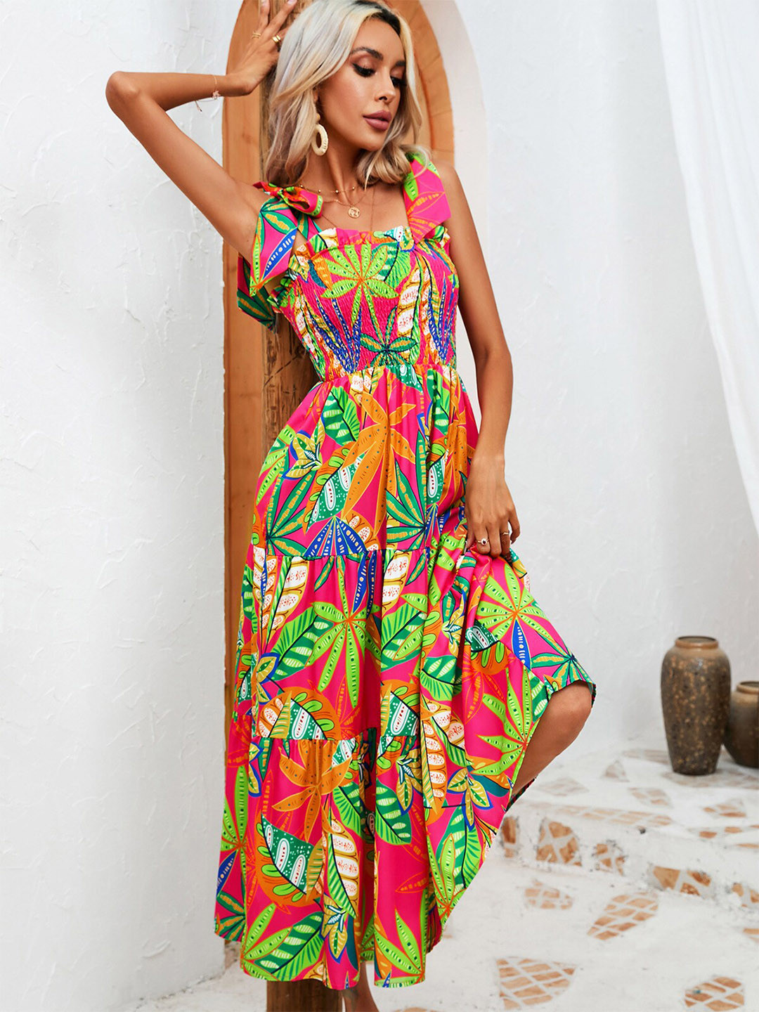 StyleCast Pink & Green Printed Maxi Midi Dress