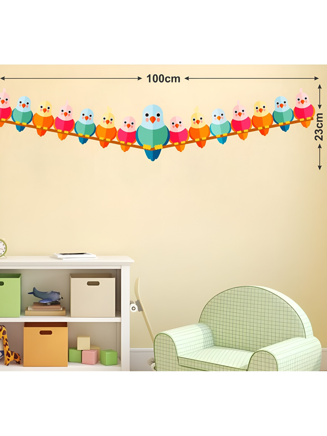 LANSTICK Green & Pink Cute Colourful Birds Self Adhesive Wall Sticker