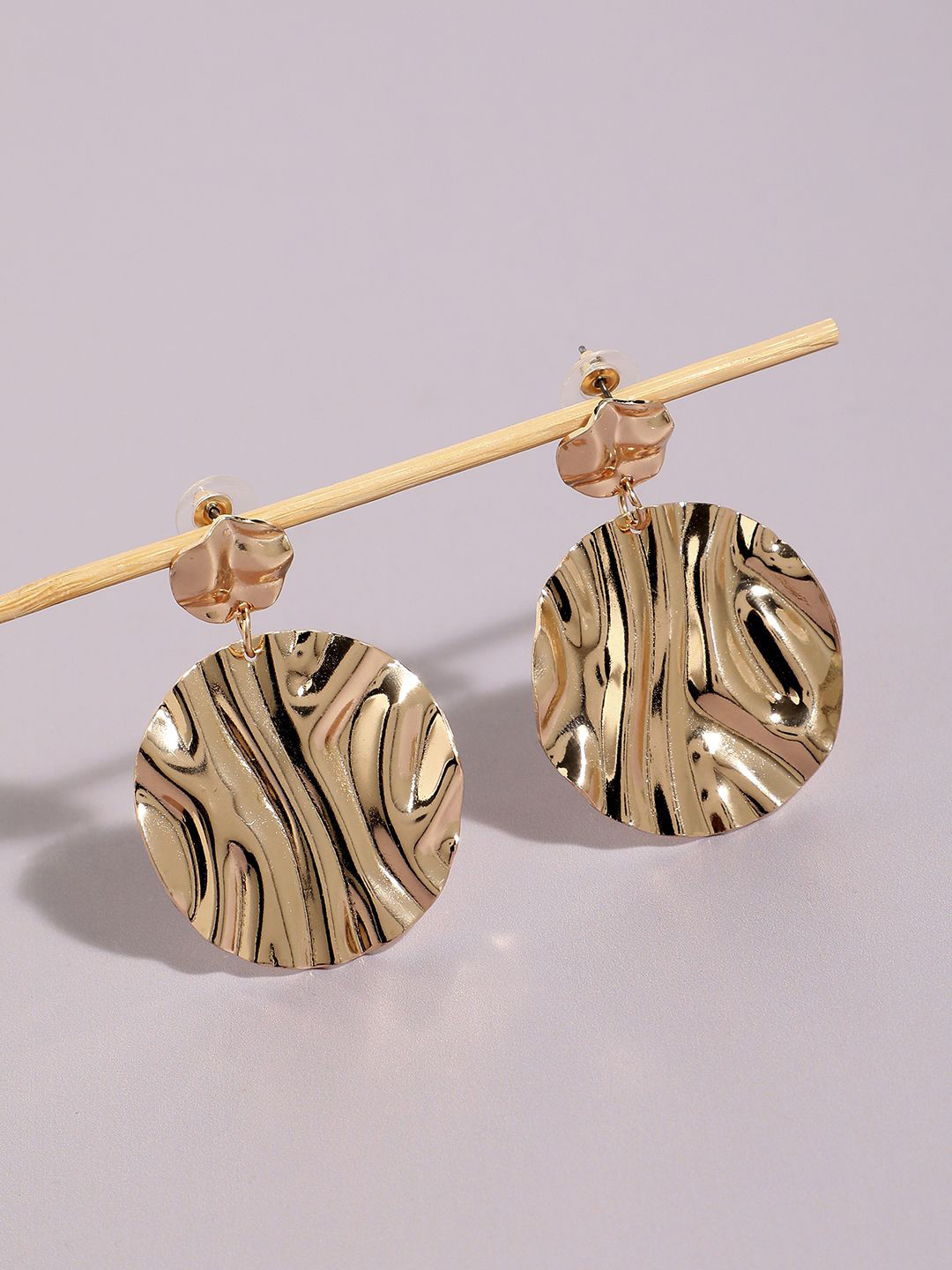 DressBerry Gold-Plated Circular Dented Drop Earrings