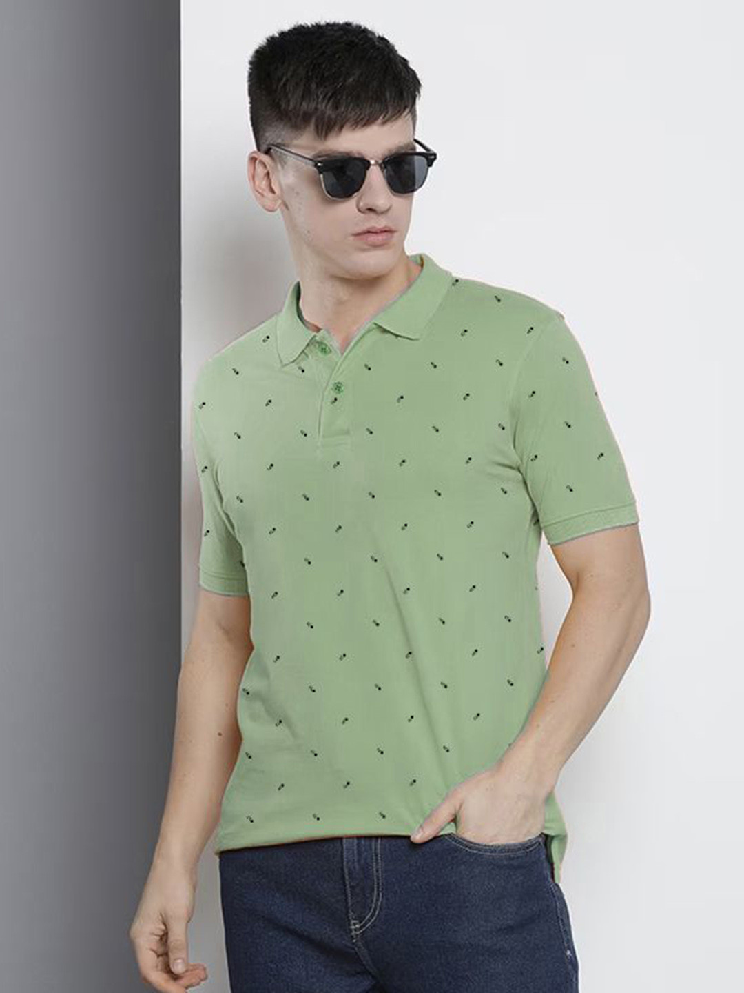 SZN Men Green & Black Polo Collar T-shirt
