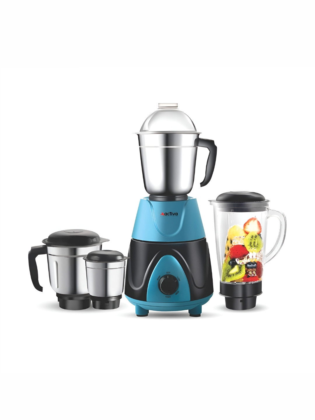 Activa Megamix Blue Stainless Steel Super Sharp Ss Blades 4 Jars Wet and Dry Grinder with Juicer-1000W