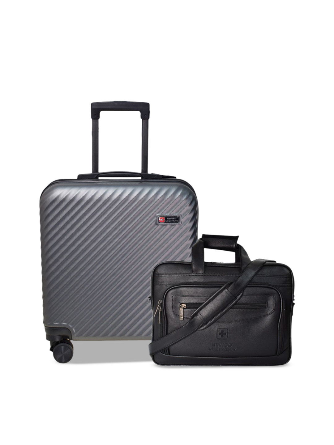 SWISS MILITARY Set Of 2 Dusky Textured Hard-Sided Cabin Luggage Trolley & Laptop Bag