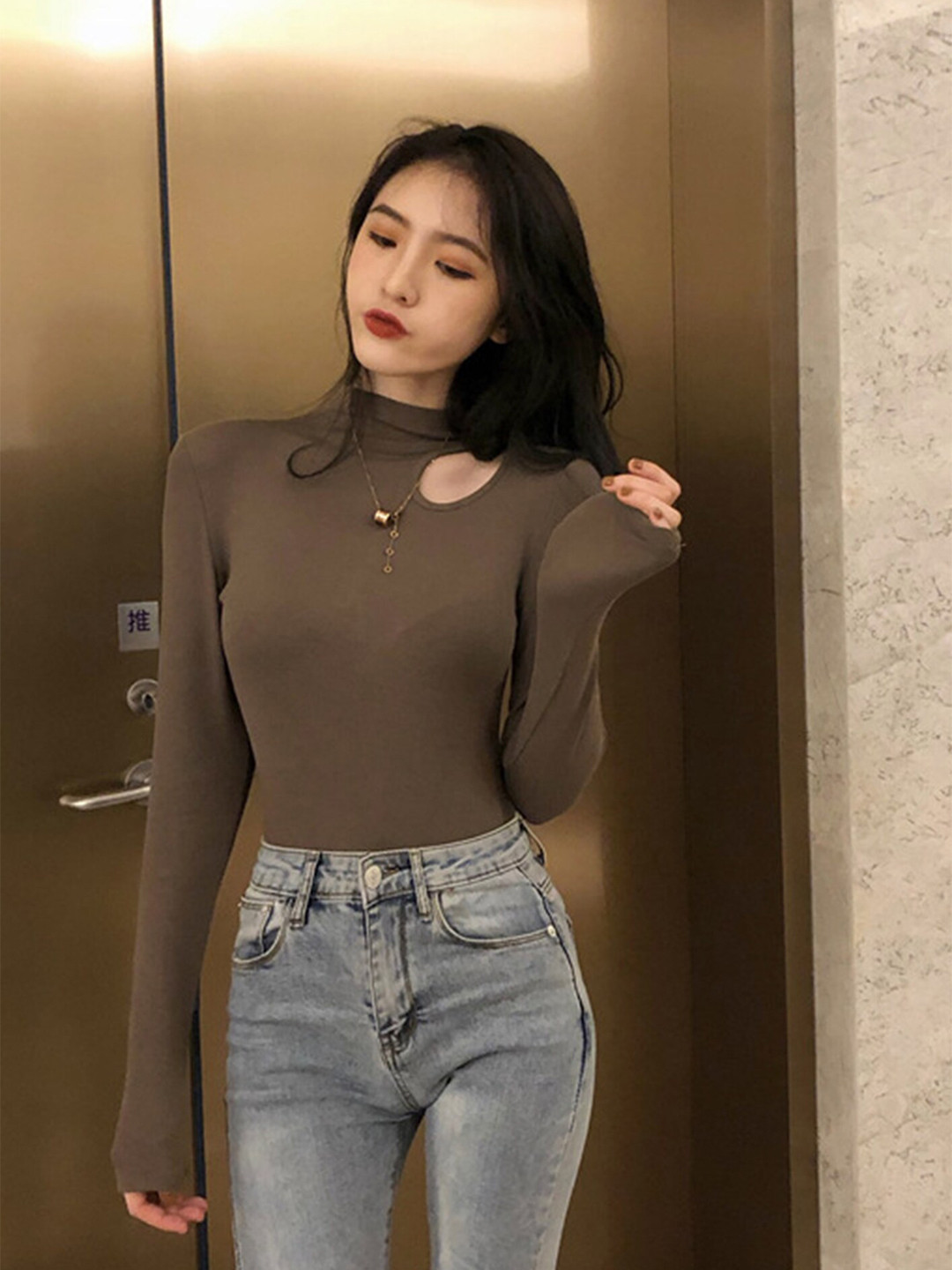 LULU & SKY Cut-Out Detailed Turtle Neck Top