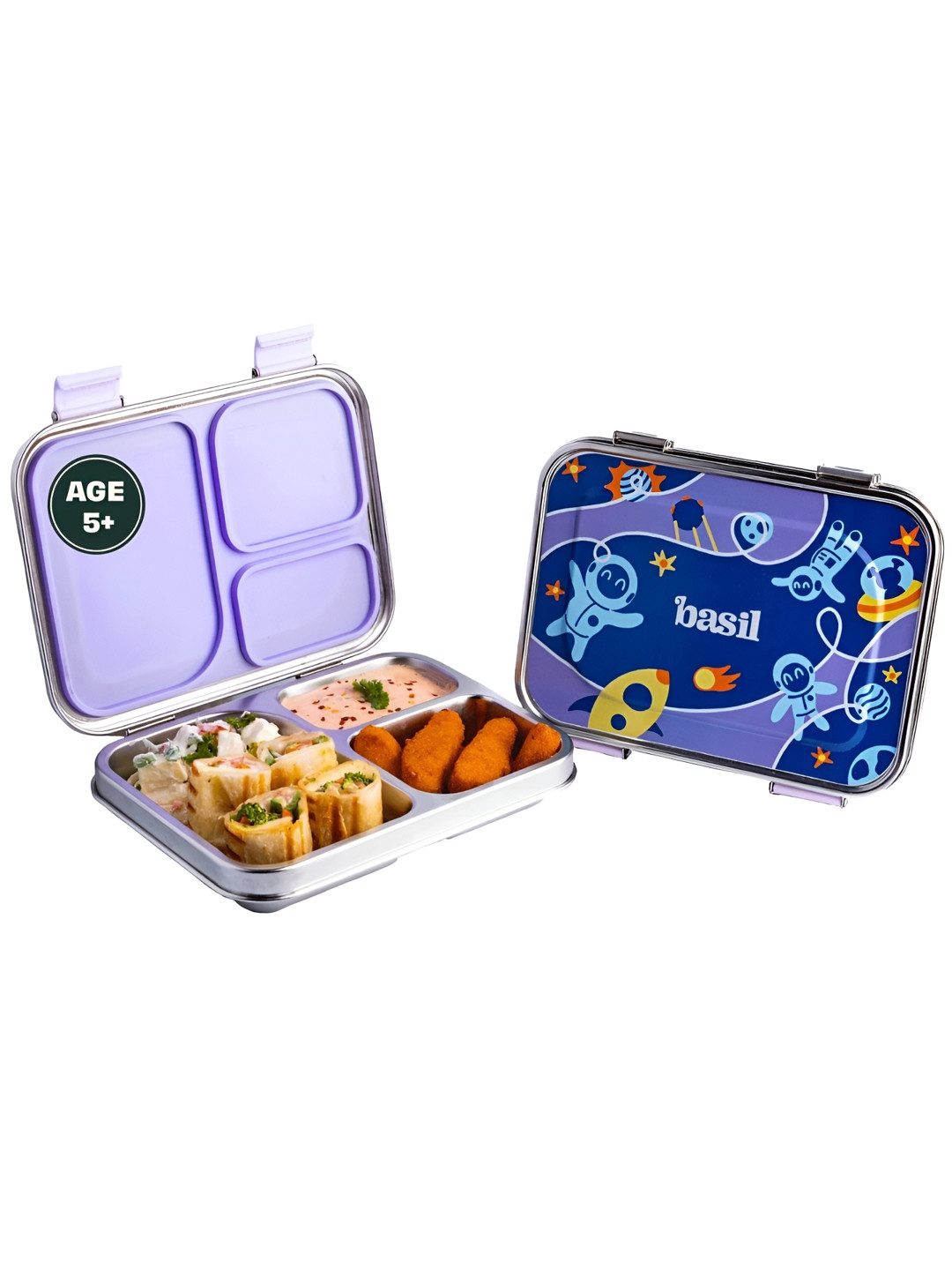 BASIL Bento Conversational Stainless Steel Leak Resistant Lunch Box With Spoon and Fork