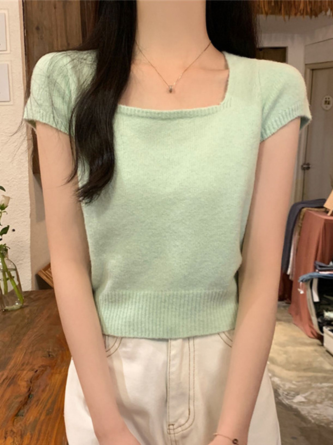 LULU & SKY Women Square Neck Solid Top