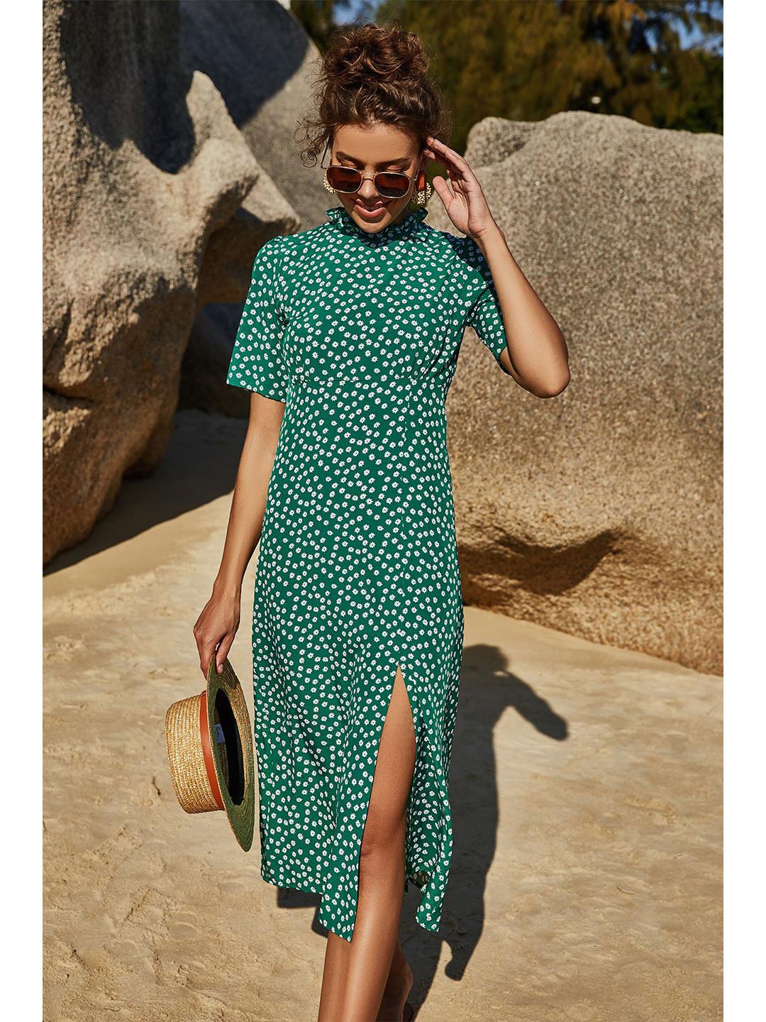 StyleCast Green Floral High Neck Style Sheath Dress