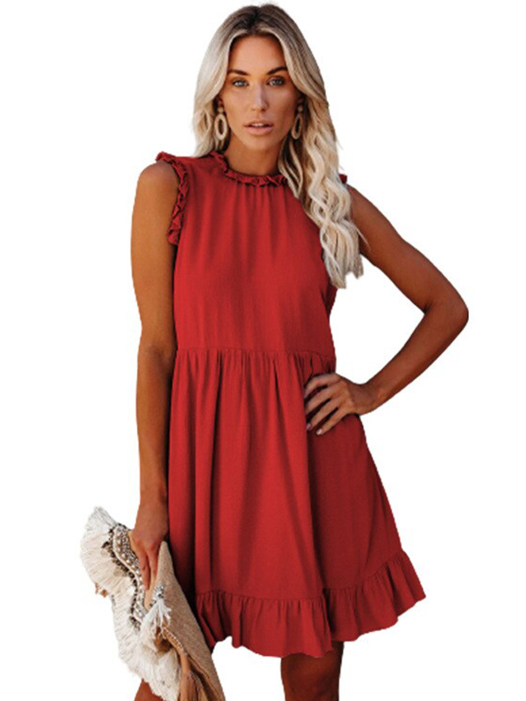 StyleCast Maroon High Neck Fit & Flare Dress
