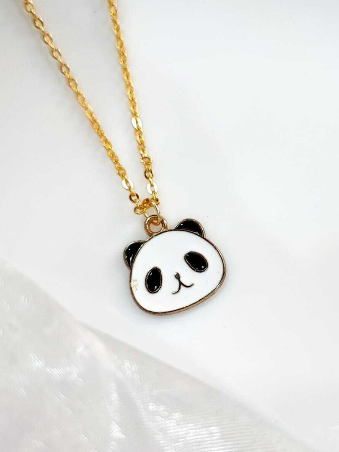shobhram Gold-Plated Panda Face Pendant with Chain