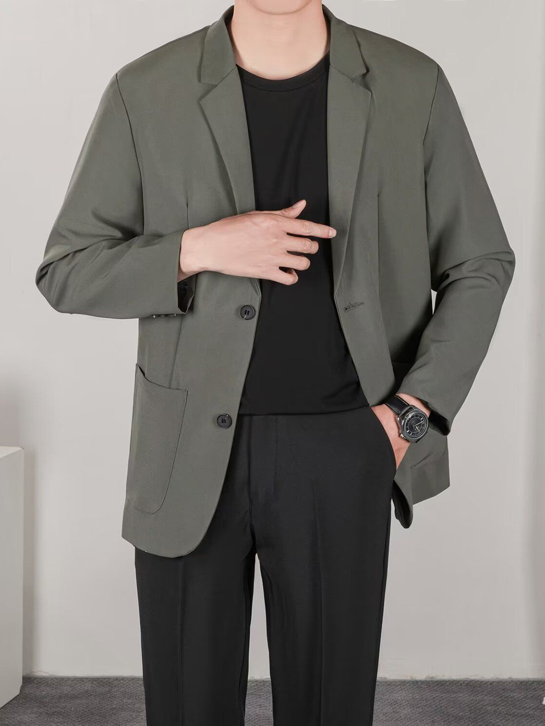 StyleCast Grey Notched Lapel Single Breasted Formal Blazer