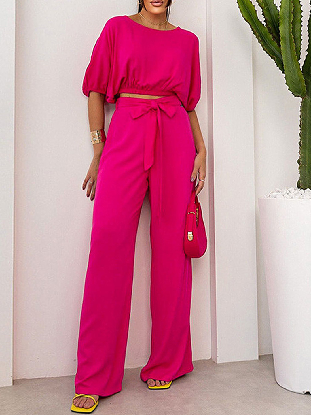 LULU & SKY Cinched-Hem Top With Knot-Tie Trousers Co-Ords