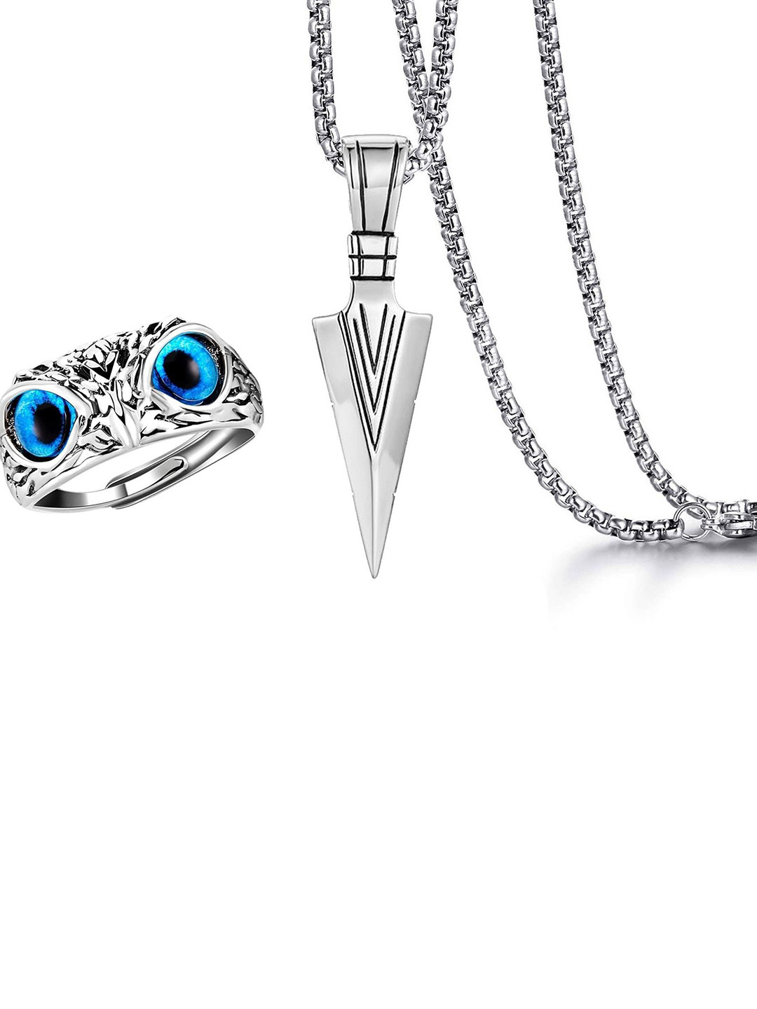 shobhram Rhodium-Plated Syfer Arrow & Owl Pendant With Chain